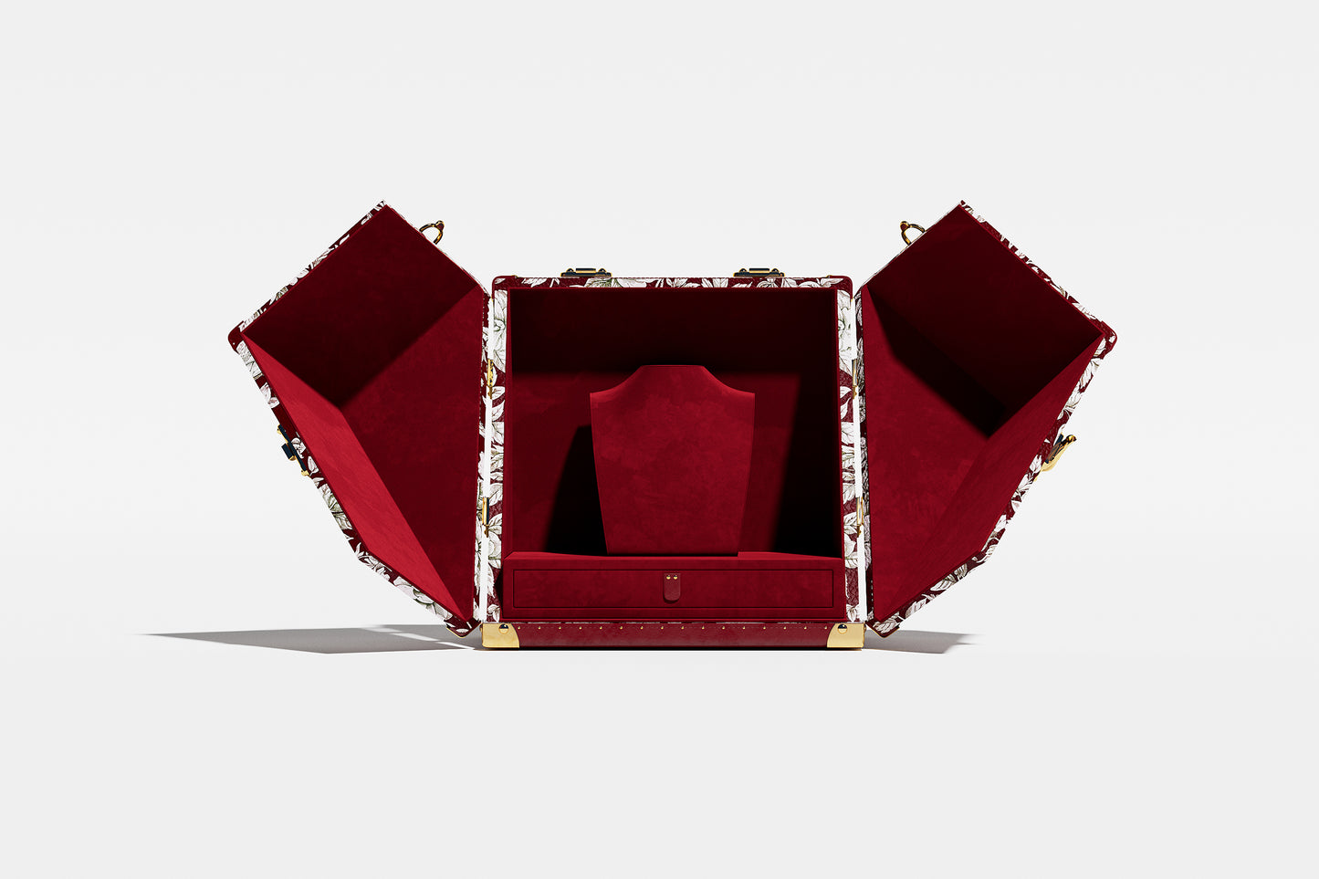 Jewelry Display Case | Floral Print Red| Leather collection
