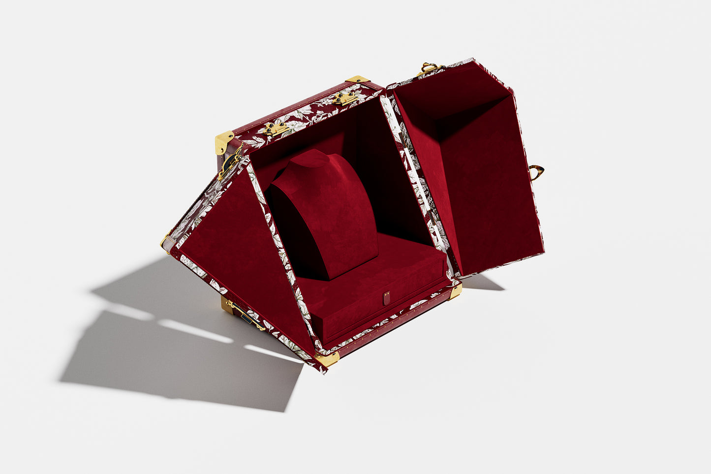 Jewelry Display Case | Floral Print Red| Leather collection