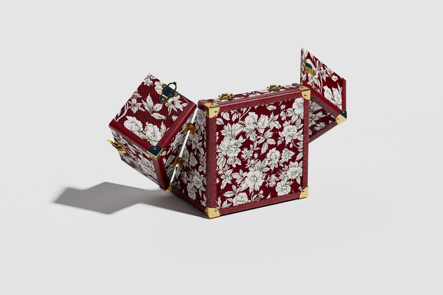 Jewelry Display Case | Floral Print Red| Leather collection