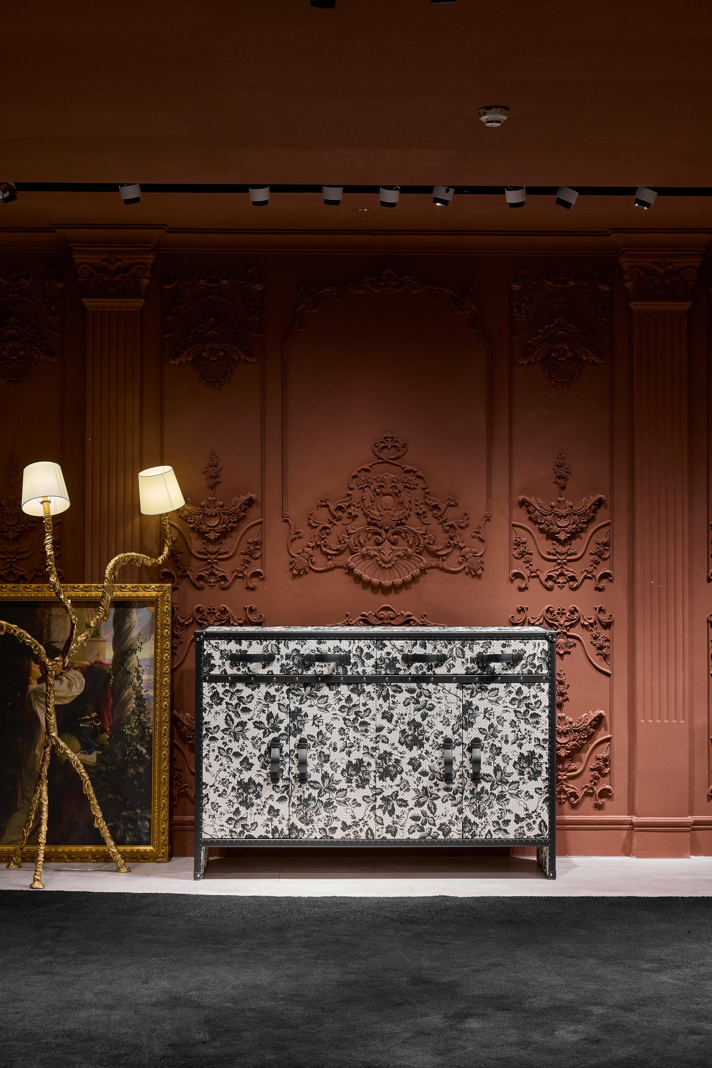 Shoe Cabinet | Black and White Floral Print| Leather collection
