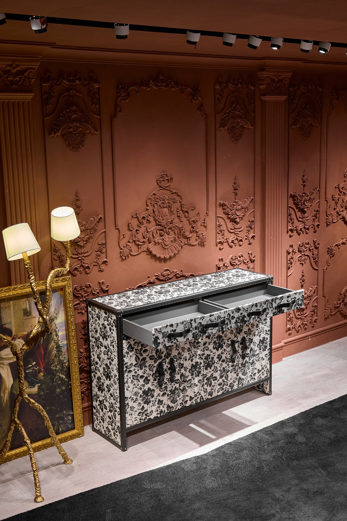 Shoe Cabinet | Black and White Floral Print| Leather collection