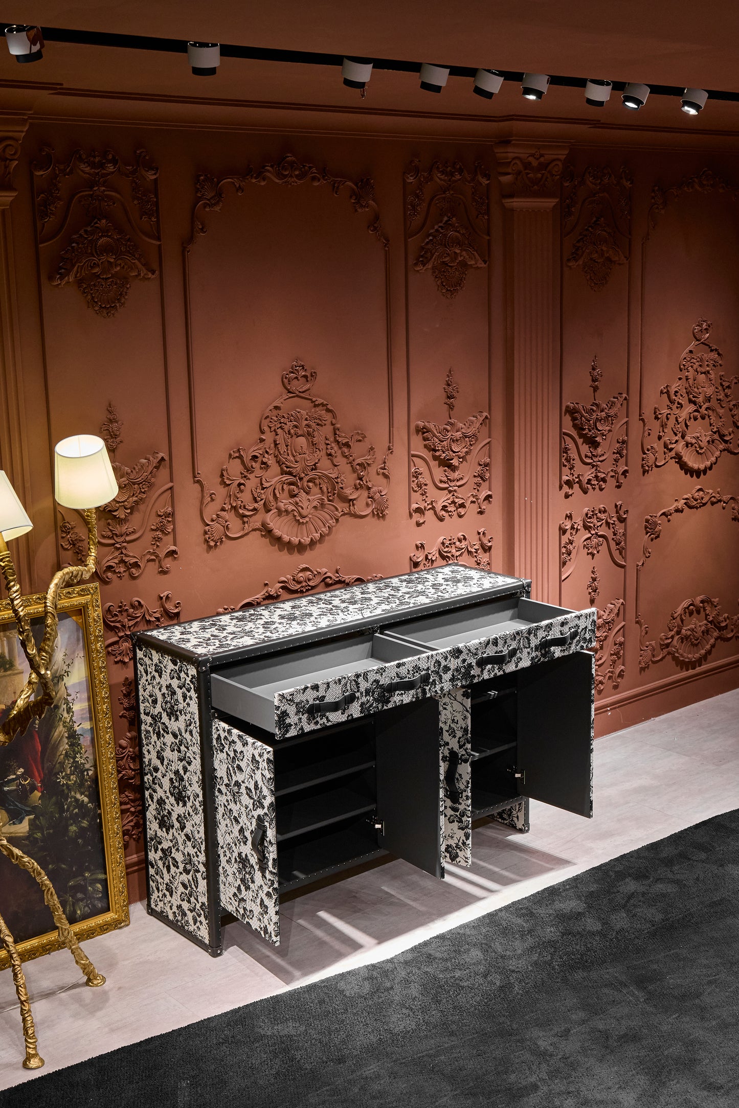 Shoe Cabinet | Black and White Floral Print| Leather collection