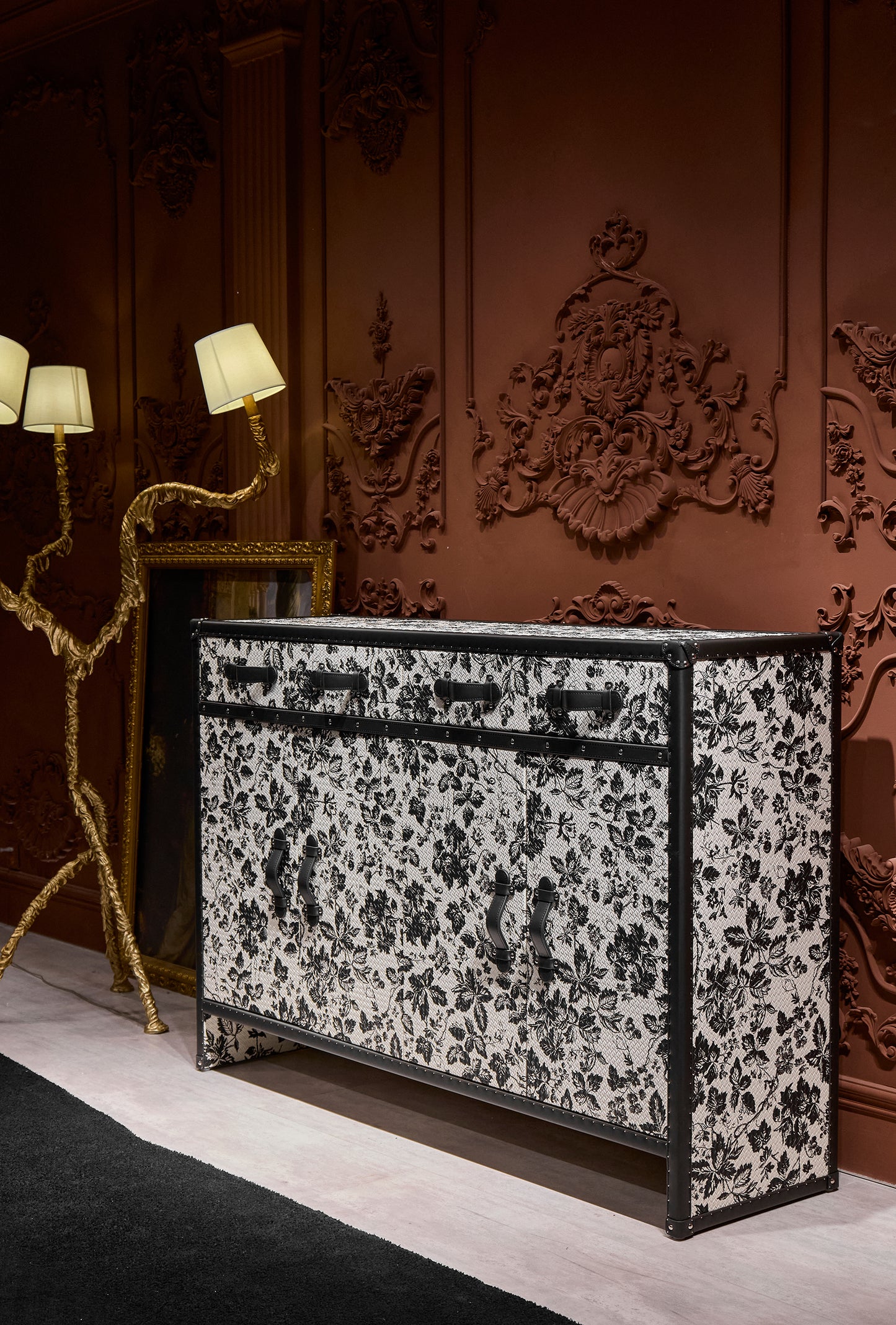 Shoe Cabinet | Black and White Floral Print| Leather collection