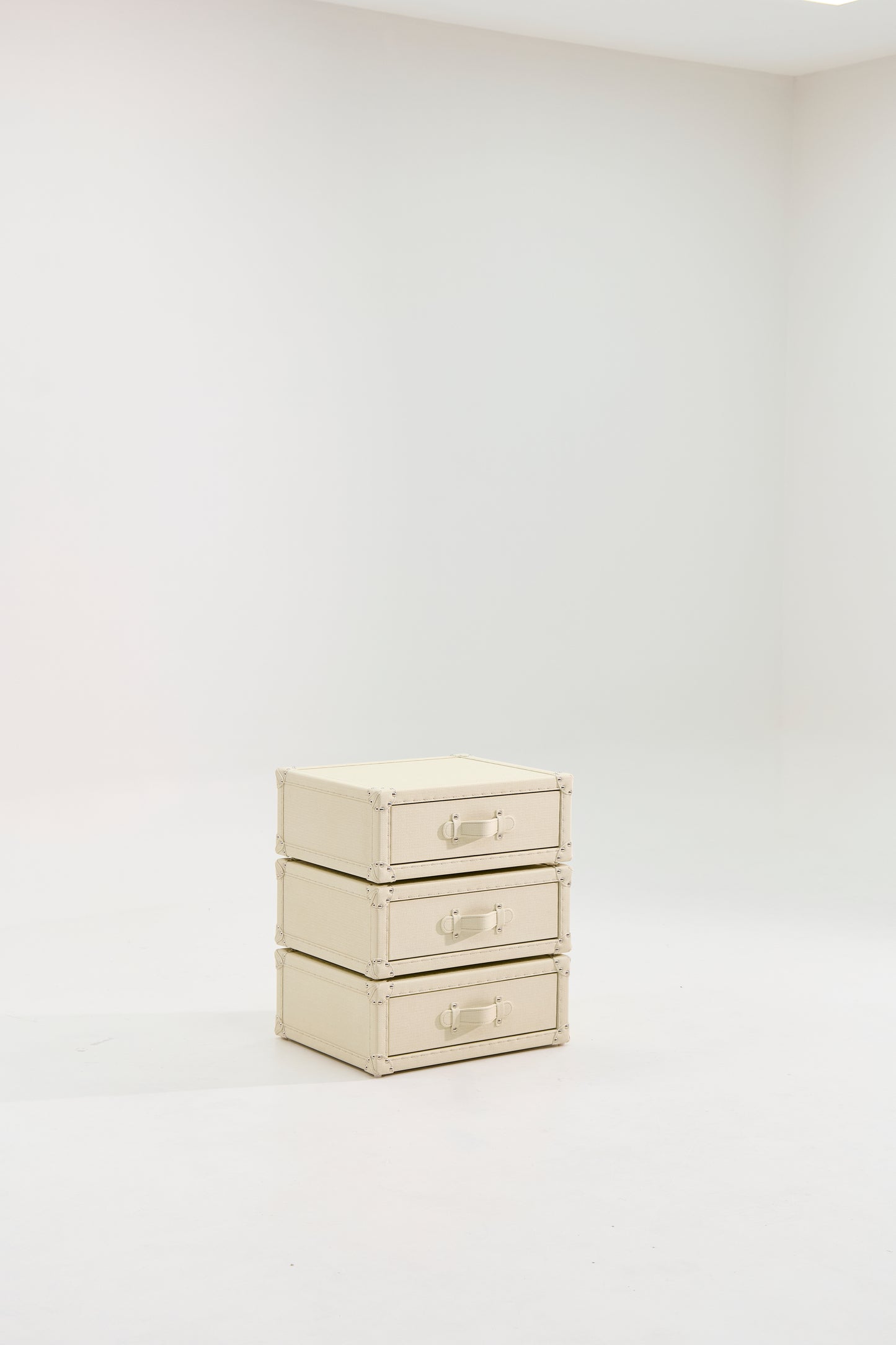 Rotating Triple Drawer Cabinet|Beige|Leather collection