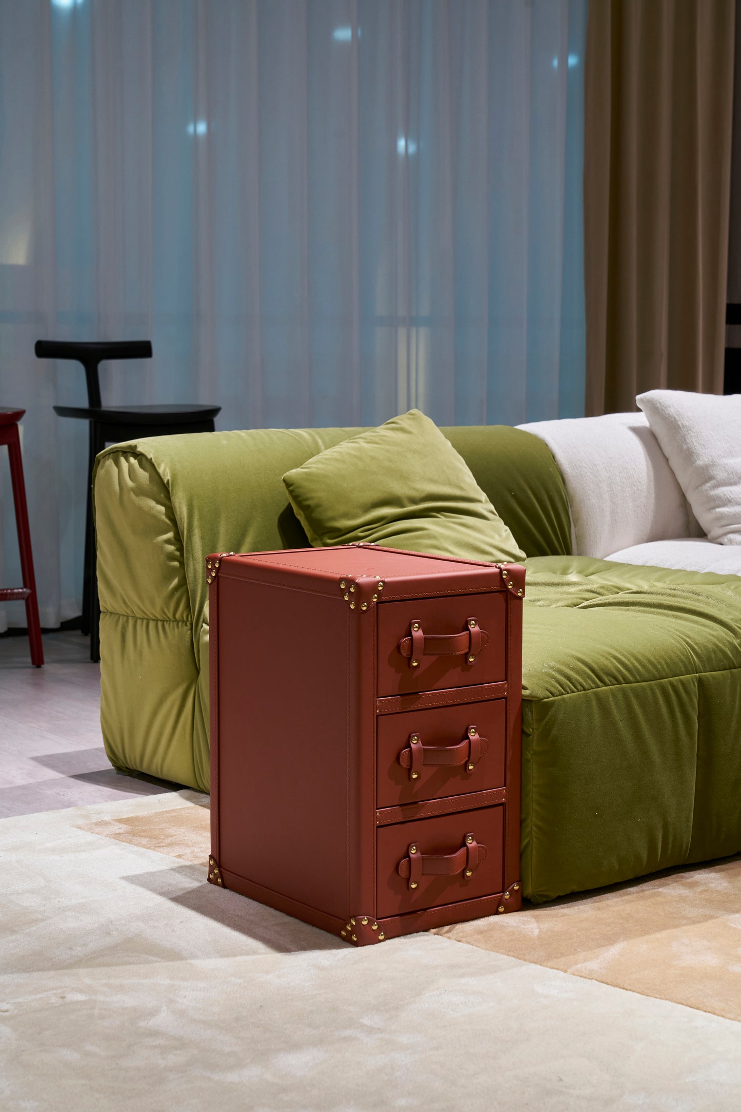 Three-drawer storage cabinet｜Brown｜ Leather collection