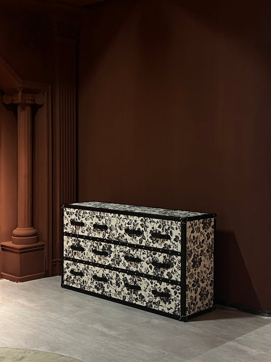 Six-Drawer Side Cabinet ｜Black with white｜  Leather collection