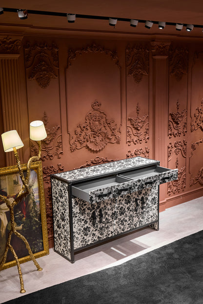 Shoe Cabinet | Black and White Floral Print| Leather collection