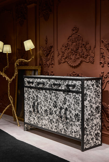 Shoe Cabinet | Black and White Floral Print| Leather collection