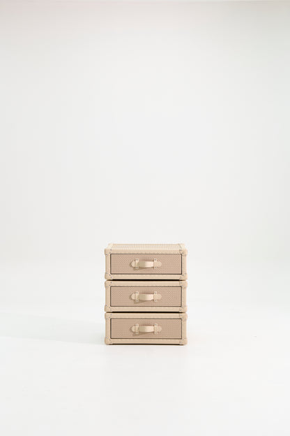 Rotating Triple Drawer Cabinet｜Cream  | Leather collection