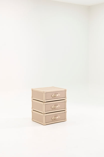 Rotating Triple Drawer Cabinet｜Cream  | Leather collection