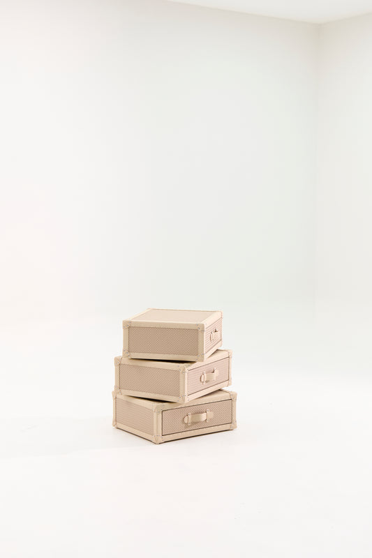 Rotating Triple Drawer Cabinet｜Cream  | Leather collection