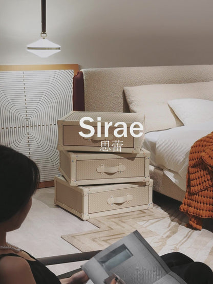 Rotating Triple Drawer Cabinet｜Cream  | Leather collection
