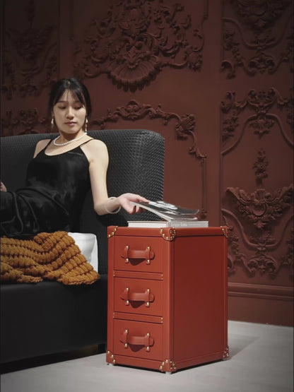 Three-drawer storage cabinet｜Brown｜ Leather collection